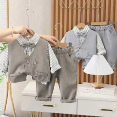 スーツ 4点セット 上下セット 男の子 フォーマル 長袖 蝶ネクタイ ベスト パンツ 赤ちゃん シャツ ベビー セットアップ 洋服 七五三 入園式 卒園式 入学式 発表会 お祝い M250315-215