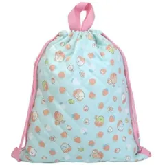 すみっコぐらし ナップサック 軽量 リュック 女の子 いちご柄 総柄 キャラクター リュックサック 旅行 遠足 子供用 キッズ かばん すみっこぐらし ストロベリー ブルー 保育園 通園 習い事 キルティング 巾着 体操着入れ 上履き入れ シューズバッグ