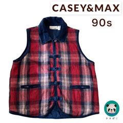 CASEY&MAX　海外古着　チェック柄ウールベスト　前開き　襟付き　90s