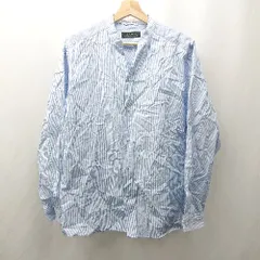 ◇ Θ nano universe ナノユニバース ストライプ 長袖 デザインスタンドカラーシャツ サイズL ブルー系 メンズ E  【1506300028601】