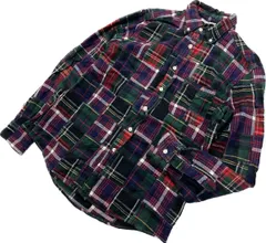 green label relaxing ☆ パッチワーク フランネル ボタンダウン シャツ ネイビー グリーン レッド S 古着 ユナイテッドアローズ■S2689