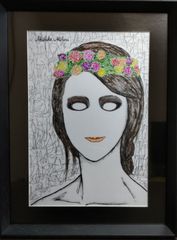Akihiko Mihara, Salon d'Automne Award-winning artist, original drawing [flower beauty], female portrait, figure painting, small piece, painting, fine art, interior art, original artwork, miscellaneous goods, contemporary art, pencil drawing, brush pen illustration, fashion design drawing, portrait of a beautiful woman, interior coordination