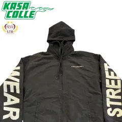 【VISION STREET WEAR】ヴィジョンストリートウェア フード付きのブラックナイロンジャケット L