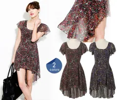 ワンピース ミニワンピース レディース 半袖 夏 春 きれいめ 低身長 韓国 フレア シフォン 大人可愛い キャバ セクシー きれいめ 背中 開き おしゃれ アシンメトリー 花柄