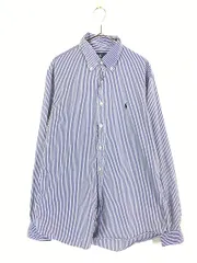 古着 90s Ralph Lauren 「CUSTOM FIT」 白×青 ストライプ BD シャツ L 古着 