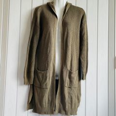 TS-45 《レディース》 Flow and Fixture ロング カーディガン フード付 長袖 ニット バングラデシュ製 Lサイズ ゆったり 羽織り  シンプル フロントオープン ポケット付 ボタンレス