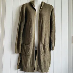 TS-45　 Flow and Fixture ロング カーディガン フード付 長袖 ニット バングラデシュ製 Lサイズ ゆったり 羽織り  シンプル フロントオープン ポケット付 ボタンレス