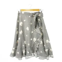 ロディスポット LODISPOTTO スカート フレア ひざ丈 ラッフル フリル ワンポイント リボン パール 花柄 チェック 総柄 M 黒 ブラック /CK23