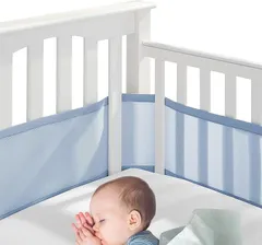 CocoFill ベビーベッドライナー ベッドガード 赤ちゃんを守る 安全 フェンス メッシュ 洗濯可 取付簡単(ブルー,  ワンサイズ)
