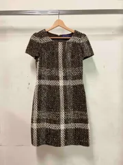 M’S GRACY エムズグレイシー ツイードワンピ―ス 半袖ワンピース サイズ38 ブラウン チェック ウール混