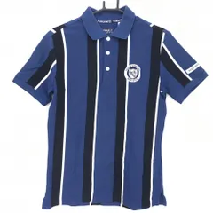 パーリーゲイツ 半袖ポロシャツ ネイビー×黒 ストライプ 日本製 コットン混  メンズ 4(M) ゴルフウェア PEARLY GATES