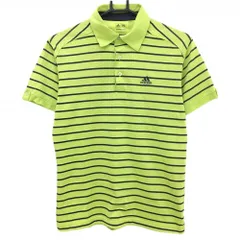 【超美品】アディダス 半袖ポロシャツ ライトグリーン×黒 ボーダー ロゴ刺しゅう CLIMACOOL メンズ S/P ゴルフウェア adidas