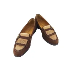 【最大30％OFF】サンローラン SAINT LAURENT ローファー フリンジ ♯25 3E スリッポン ブラウン ベージュ ゴールド レディース 中古