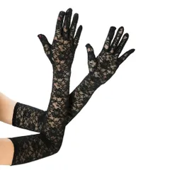 【新着商品】手袋 ロンググローブ ウェディング フラワーレース ブライダル用 UVカット BEAUTY] 48cm ホワイト [LOVART'S (ブラック)