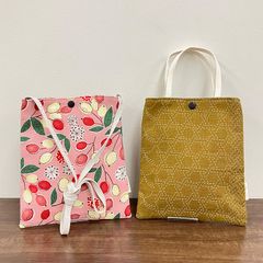 ★2個セット★ ぺたんこトート・ぺたんこポシェット 木の実/和風柄 内ポケット付き ハンドメイド B173