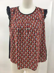 ハウピア haupia ノースリーブ 38 ネイビー＆刺繍 日本製コットン100 刺繍 テキスタイル 2506WR019