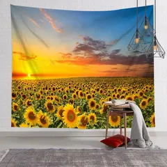 新作！タペストリー金具付B92　ひまわり畑　景色　夕日　絶景　撮影背景　壁掛け