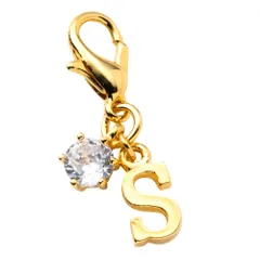 【S：ゴールド × ワンサイズ】[Cream dot. クリームドット公式]チャーム イニシャル アルファベット 一粒ビジュー ミニ 小さい ワンポイント キーホルダー パーツ 金属アレルギー ニッケルフリーシンプル