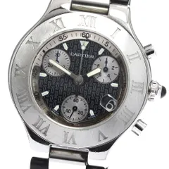 ⭐︎ジャンク⭐︎ カルティエ 21 クロノスカフ W10125U2 カルティエ クロノスカフ21 W10125U2 SS×ラバー QZ 黒文字盤