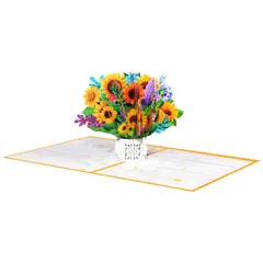 【在庫処分】Ants ポップアップカード グリーティングカード フローラルブーケ 花 母の日 父の日 Magic 記念日カード 誕生日カード ラブカード バレンタインカード サンキューカード あらゆる機会に (サンフラワー)