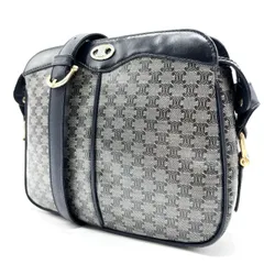 ✨良品✨ CELINE セリーヌ ショルダーバッグ トートバッグ 小物入れ マカダム柄 総柄 ロゴプレート ゴールド金具 PVCレザー 肩掛け 斜め掛け レディース グレー 灰色 ネイビー 紺色