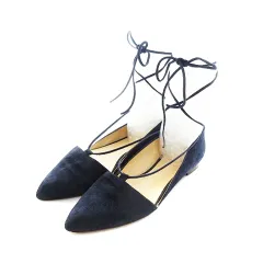 エストネーション ESTNATION レースアップ パンプス セパレート アーモンドトゥ ローヒール スウェード調 無地 35 紺 ネイビー 靴 シューズ
