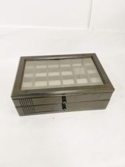 木製 ジュエリーボックス 二段 小引き出し ダークブラウン 仕切24個 ケース ガラス 幅30cm 奥行き19cm 高さ13cm