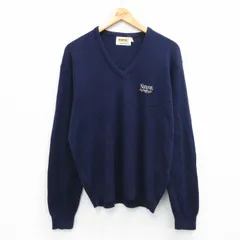 L/古着 長袖 セーター メンズ 80s ナチュラルライトビール Vネック 紺 ネイビー 25oct03 中古 ニット トップス