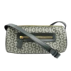 美品 セリーヌ Cマカダム柄 キャンバス レザー ゴールド金具 オリーブ グリーン ショルダーバッグ 0136 CELINE