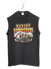 【お得なクーポン配布中!】 80s USA製 ハーレー ダビッドソン プリント ノースリーブ Tシャツ メンズ L / 80年代 ヴィンテージ シングルステッチ バイク イラスト 黒