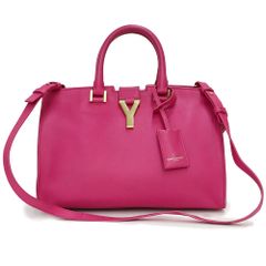 サンローラン Yライン プチカバス ショルダー ハンドバッグ 2way 斜め掛け レザー ピンク ゴールド金具 311210 SAINT LAURENT（中古）