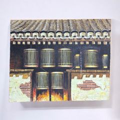 油絵【風景絵】中国雑貨 油彩 額装 壁掛 絵画 色絵 中国 民国 古美術 雑貨 インテリア アンティーク コレクション