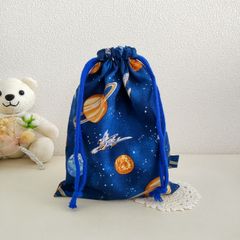 コップ袋　男の子　ハンドメイド　コズミックネイビー　宇宙柄　入園セット　入園入学　入園準備　通園グッズ　入園グッズ　お弁当袋　ランチョンマット　セット　ネイビー　コットン