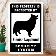 雑貨【Finnish Lapphund/フィニッシュ・ラップフンド】  Dog ドッグ  犬    メタルポスタ―　Security  セキュリティー 警告  ヤードサイン メタルプレート  ブリキ看板  -137