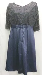 ◇ Θ Feroux フェルゥ レース素材 半袖 ミディ ワンピース サイズ2 ネイビー レディース E  【1410290000977】