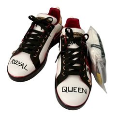 Dolce&Gabbana ドルチェ&ガッバーナ スニーカー 白 赤系 黒 ハートロゴ ROYAL QUEEN PORTOFINO サイズ40 25cm