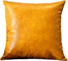 Queen-b クッションカバー 45x45cm 本革のような質感 PUレザー おしゃれ 座布団 背当て 枕 ソファー フェイクレザー 正方形 インテリア 装飾(イエロー,  45cmx45cm(1 枚組))