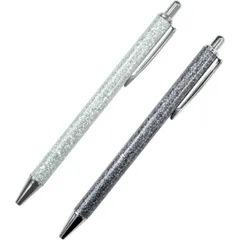 油性ボールペン 黒インク 1mm 2本 【Bセット】 ノック式 太字 ラメ加工 キラキラ シルバー グレー 銀 灰色 おしゃれ プレゼント ギフト きらきらぷんぷん丸 PCA-009