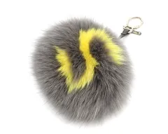 フェンディ ロゴ チャーム ポンポン イニシャル S グレー イエロー シルバー金具 ファー キーホルダー フック レザー