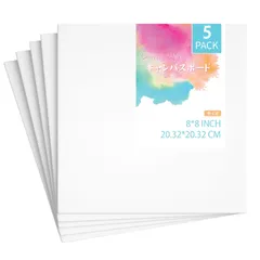 【即日発送】中目 絵画 油絵 油彩・アクリル兼用 アクリル絵の具 絵画ボード 張りキャンバス 描画 ボールドキャンバス 5枚/セット 203x203mm 画布 キャンバスボード キャンバス