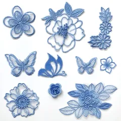 パッチステッカー 縫い付け 可愛い ブルー 工芸品の装飾 補修 服 DIY アップリケ 刺繍 お花 オーガンザワッペン 10枚