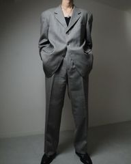 -1990s 2 pieces set up tailored jacket × 2tuck slacks gray / stripe 80s 90s ピンストライプ 2ピース ウール セットアップ シングル テーラードジャケット 2タック スラックス グレー