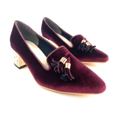 ラグジュアリービジューヒールオペラパンプス 23cm ワインレッド