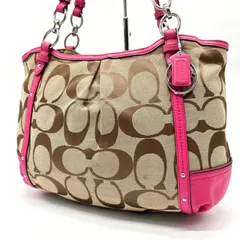 ✨良品✨ COACH コーチ トートバッグ ハンドバッグ  シグネチャー 総柄 A4収納 大容量 チャーム 肩掛け キャンバス レザー レディース ベージュ 肌色 ピンク 桃色