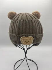 くま耳付き キッズ ニット帽 子ども用 帽子 秋冬 防寒アイテム（ブラウン）