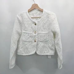 ◇ ⊇ 美品 Ada. 無地 長袖 パイピングツイード金ボタンジャケット サイズ表記なし ホワイト系 レディース E  【1507080002010】