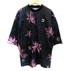プーマ PUMA ワンピース ミニ丈 長袖 ラウンドネック 花柄 M マルチカラー 黒 ブラック /SM25のサムネイル