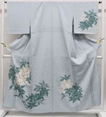 【一輝堂】リサイクル着物 付下げ 単衣 花文 正絹 身丈158.5cm 裄丈64.5cm 25z07-3869