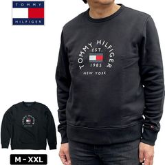 TOMMY HILFIGER トミーヒルフィガー メンズ スウェット 裏起毛 クルーネック トレーナー 78JB187 ブラック Lサイズ 秋冬春 裏フリース 長袖 カジュアル ゴルフウェア 新品【サードウェイブ ゴルフ＆スポーツ メルカリShops店】