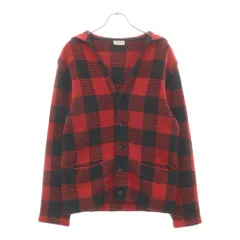 SAINT LAURENT PARIS (サンローランパリ) Elbow Patch Hooded Cardigan 353871 Y1GS1 エルボーパッチ フーデットチェックカーディガン レッドのサムネイル